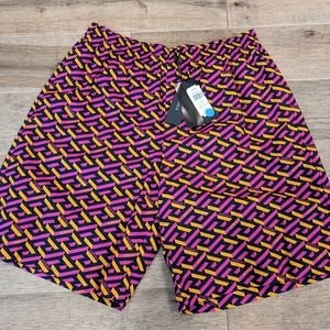 Mens Versace Greca Monogram Cotton Blend Shorts Magenta/Tangerine